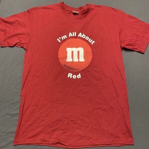 VTG 2004 M&M I'M ALL ABOUT RED T SHIRT LARGE M&MS MMS CANDY CHOCOLATE PRINT LOGO